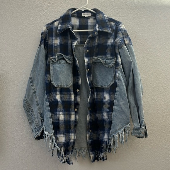 Dance & Marvel Jackets & Blazers - Dance & Marvel Denim + Flannel Oversized Jacket